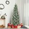 Green Pencil Christmas Tree with Warm White Lights, Snow-Frosted Tips and Metal Base